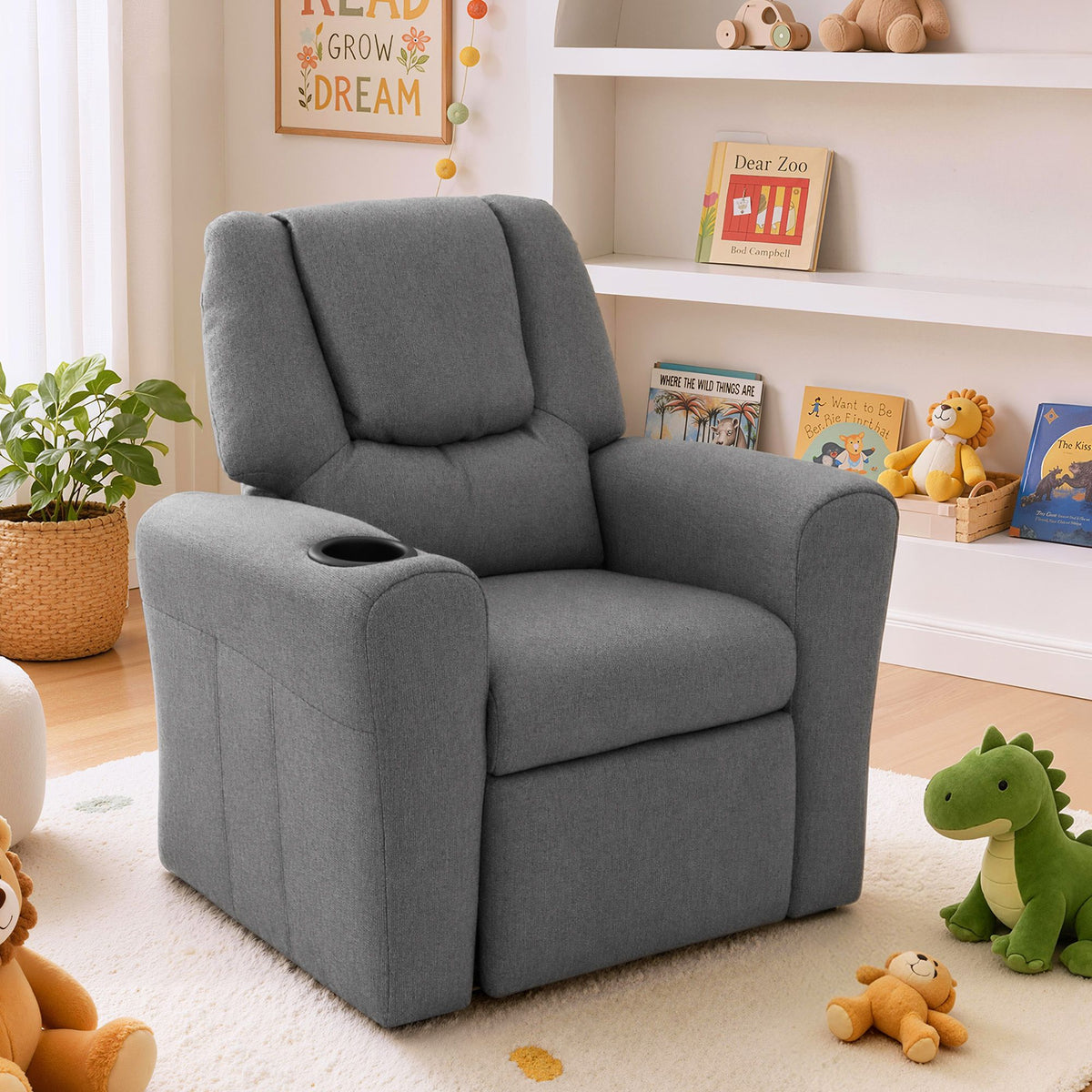 Kids Linen-Look Recliner Chair – Grey