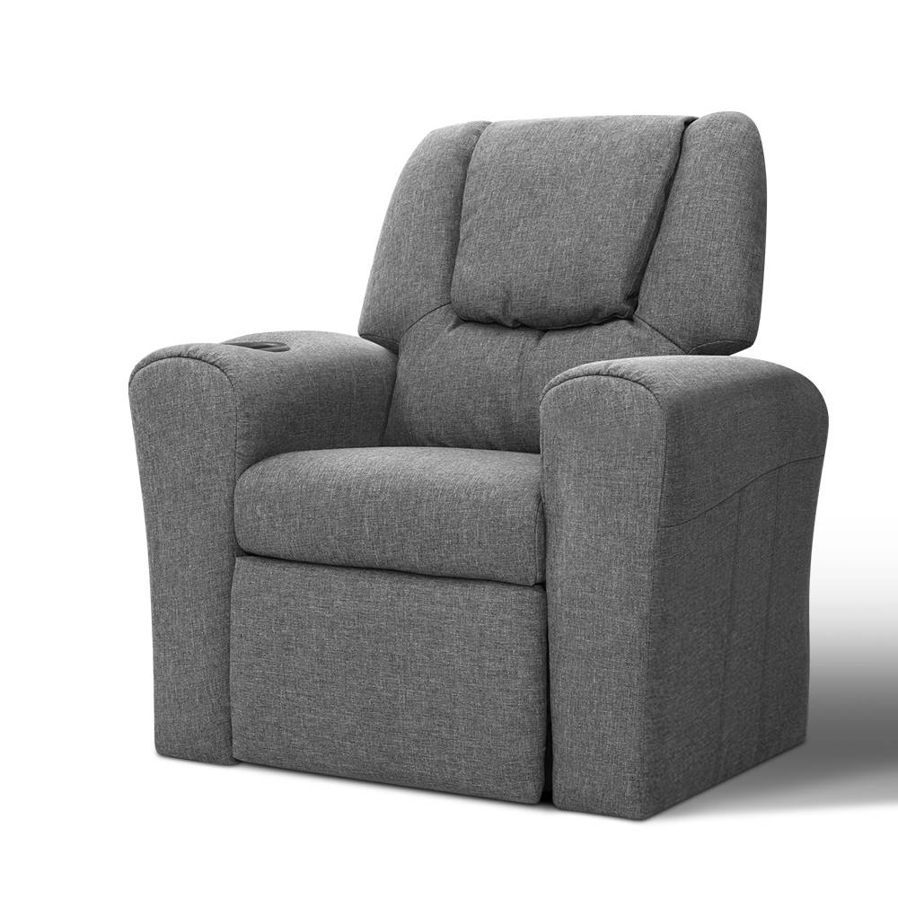 Kids Reclining Sofa Armchair - Grey Linen - Homecoze
