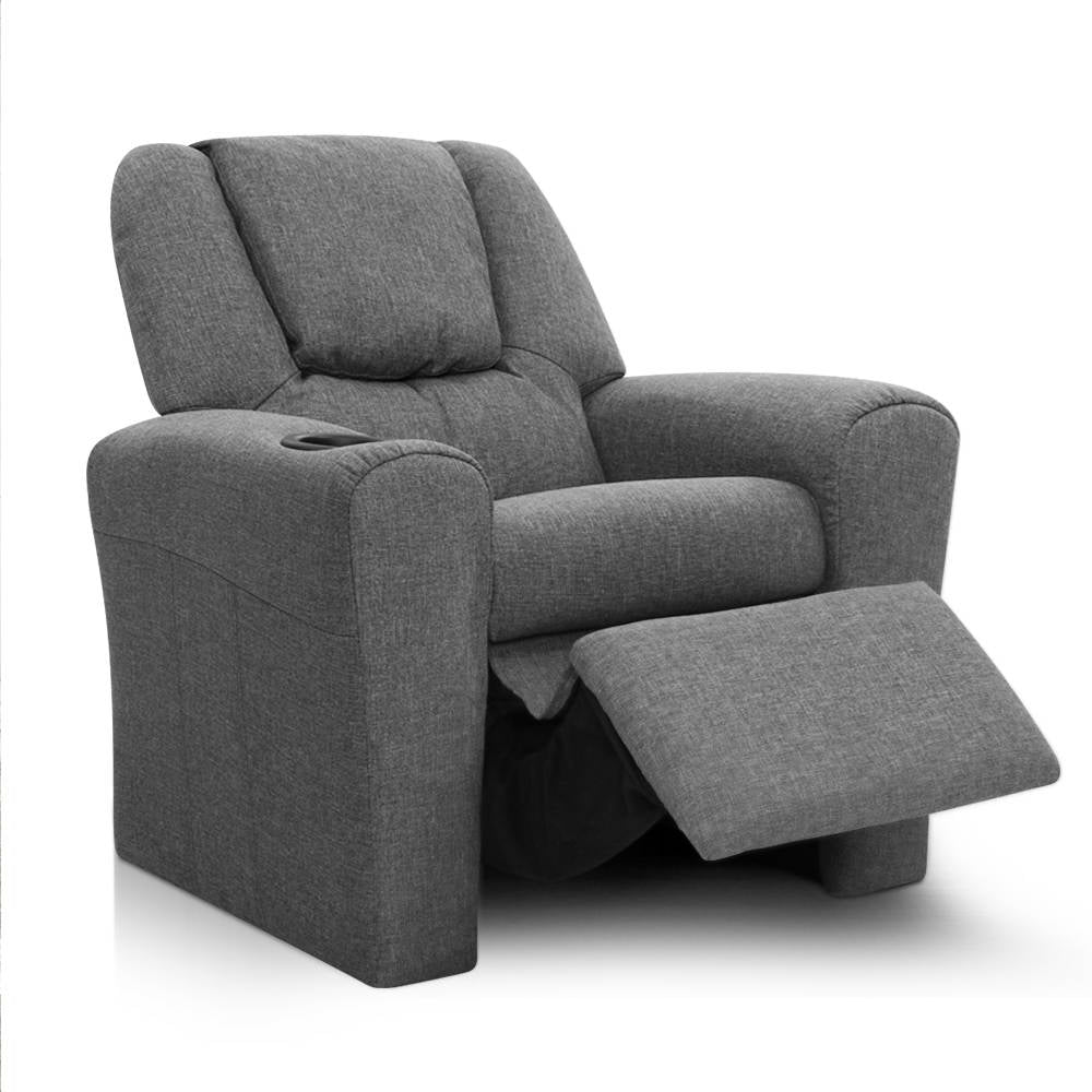 Kids Reclining Sofa Armchair - Grey Linen - Homecoze