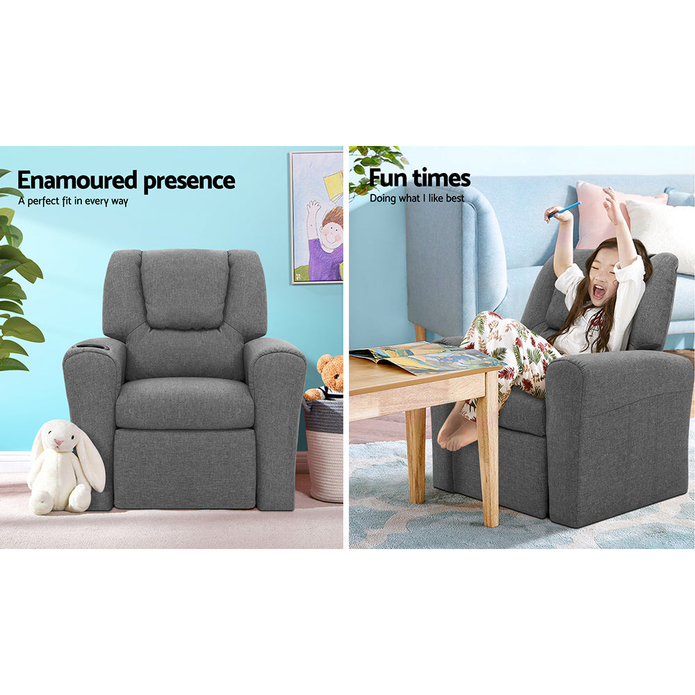 Kids Reclining Sofa Armchair - Grey Linen - Homecoze