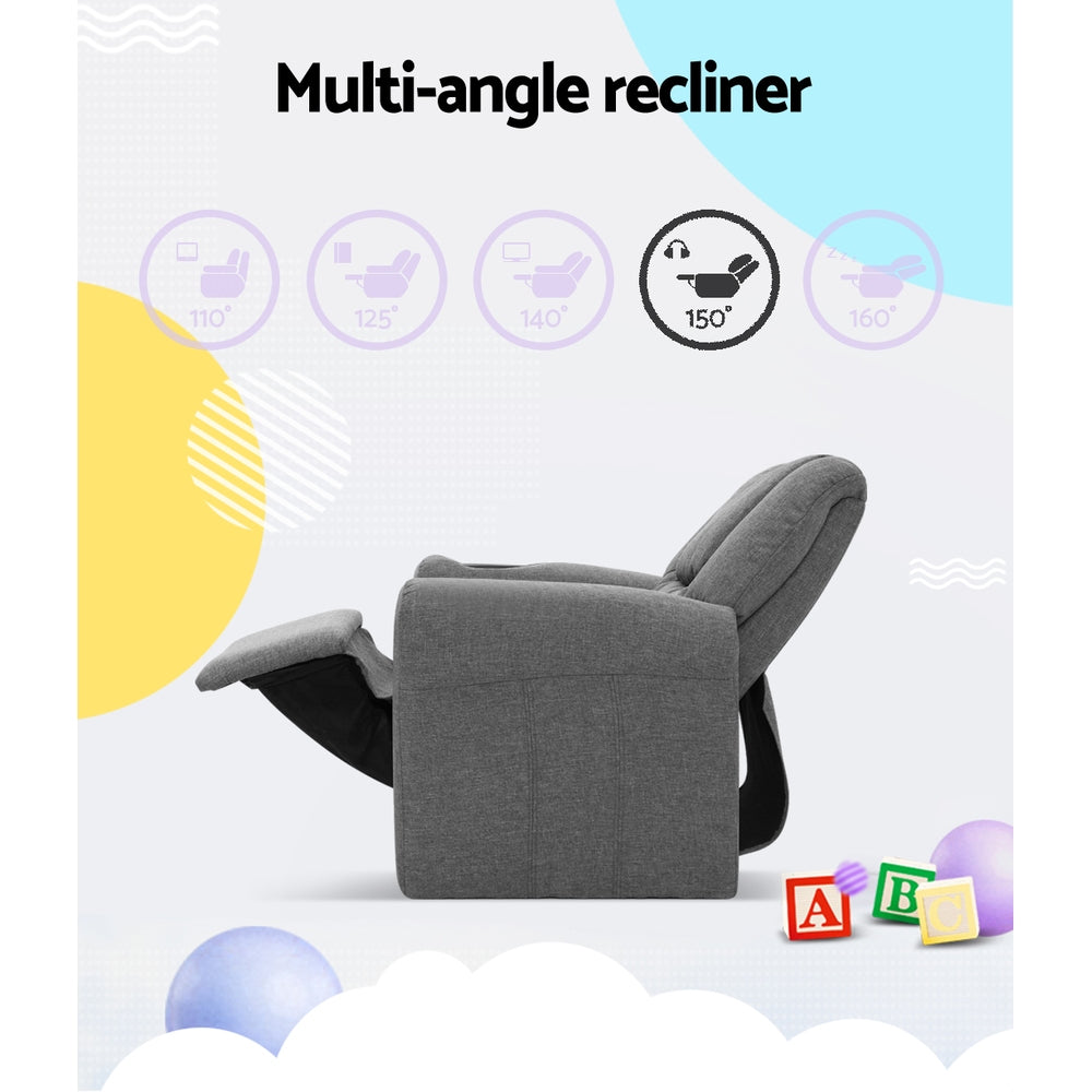 Kids Reclining Sofa Armchair - Grey Linen - Homecoze