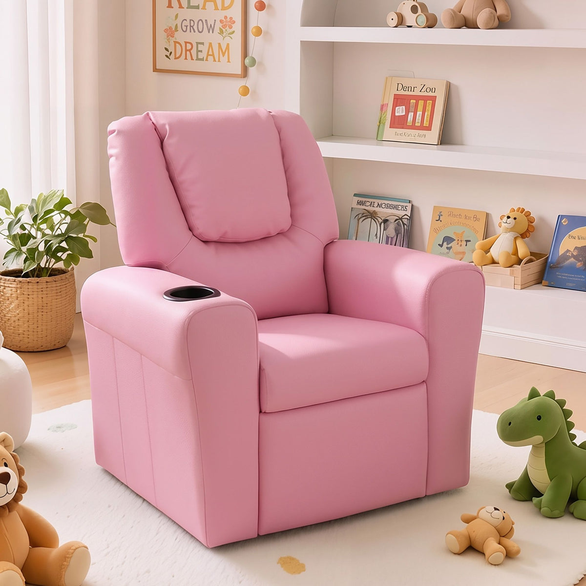 Kids PU Leather Recliner Chair – Pink