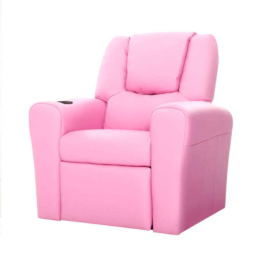 Kids Reclining Sofa Armchair - Pink PU Leather - Homecoze