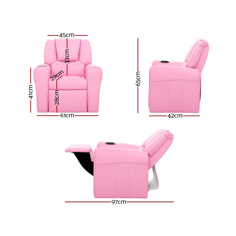 Kids Reclining Sofa Armchair - Pink PU Leather - Homecoze