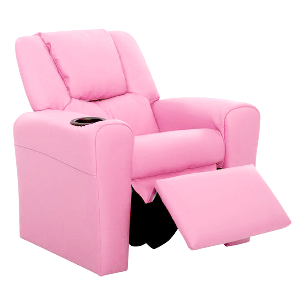 Kids Reclining Sofa Armchair - Pink PU Leather - Homecoze