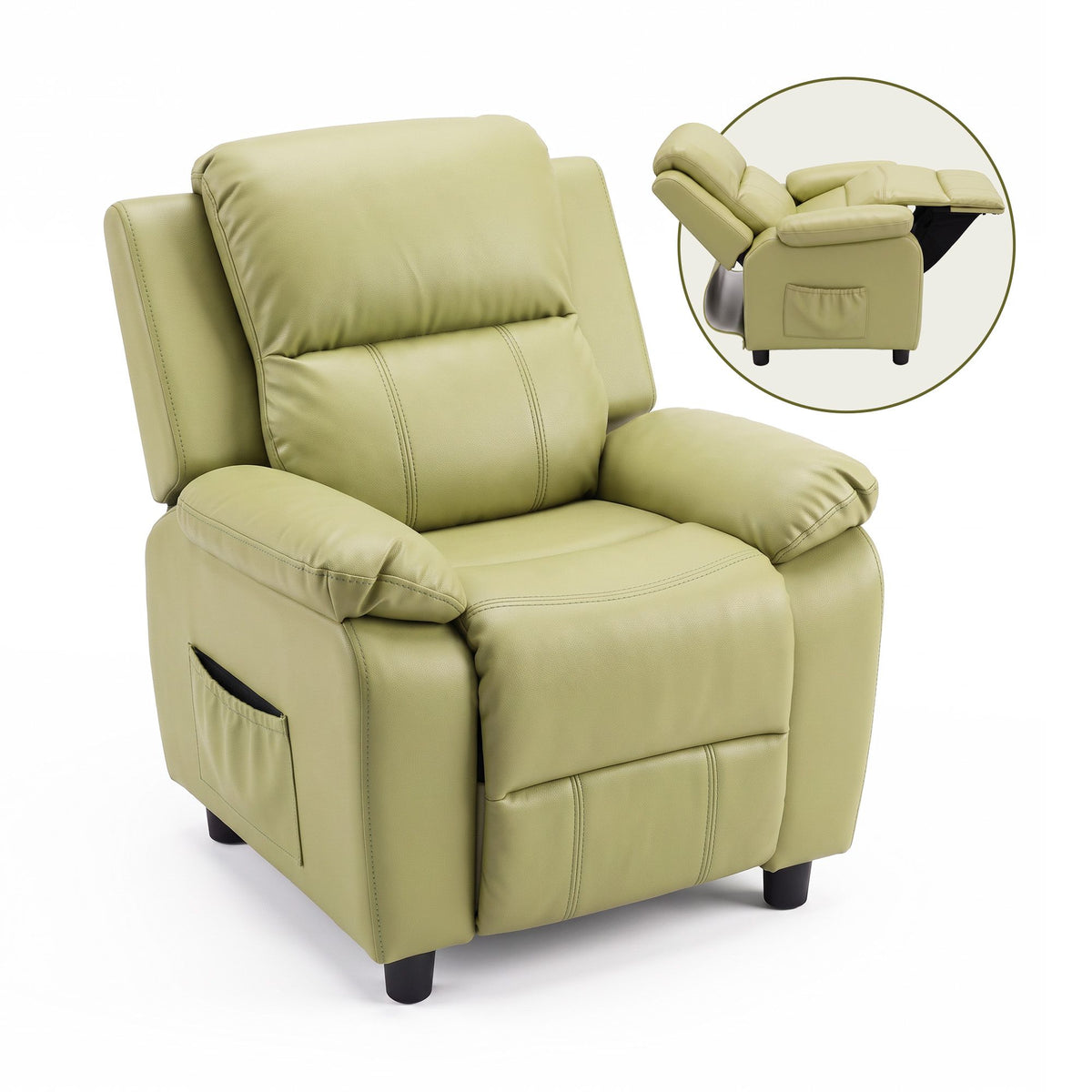 Kids PU Leather Recliner Chair with Storage – Green