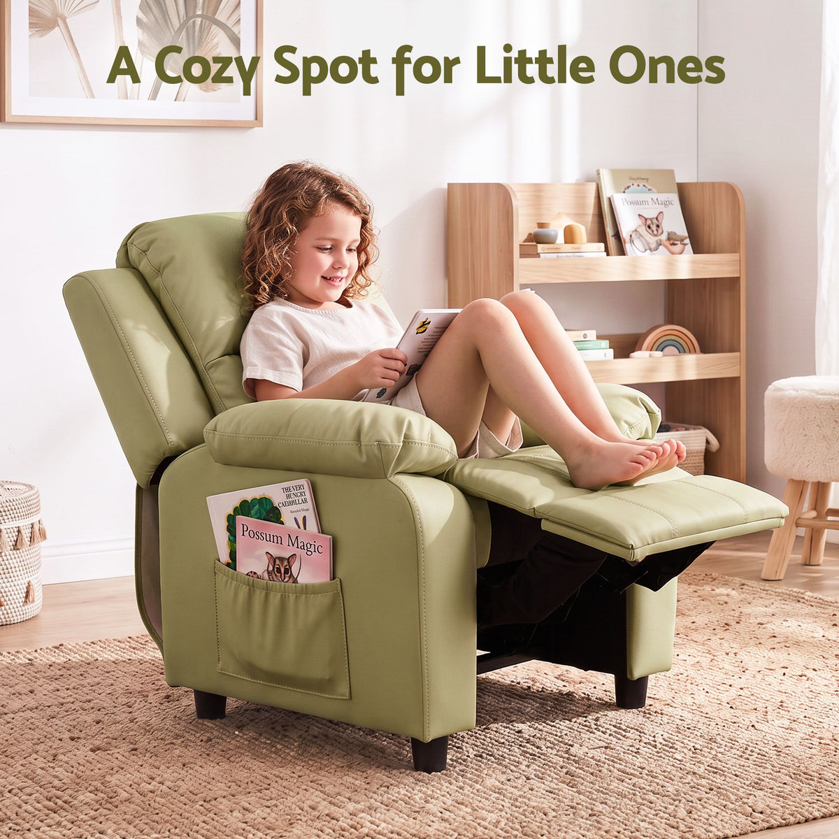 Kids PU Leather Recliner Chair with Storage – Green