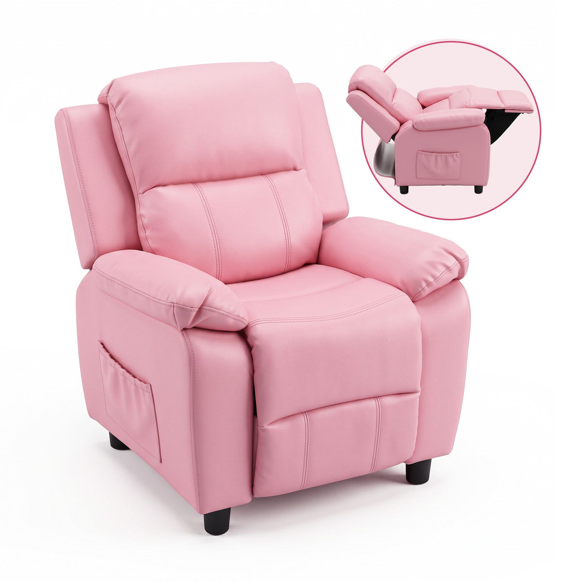 Kids PU Leather Recliner Chair with Storage – Pink