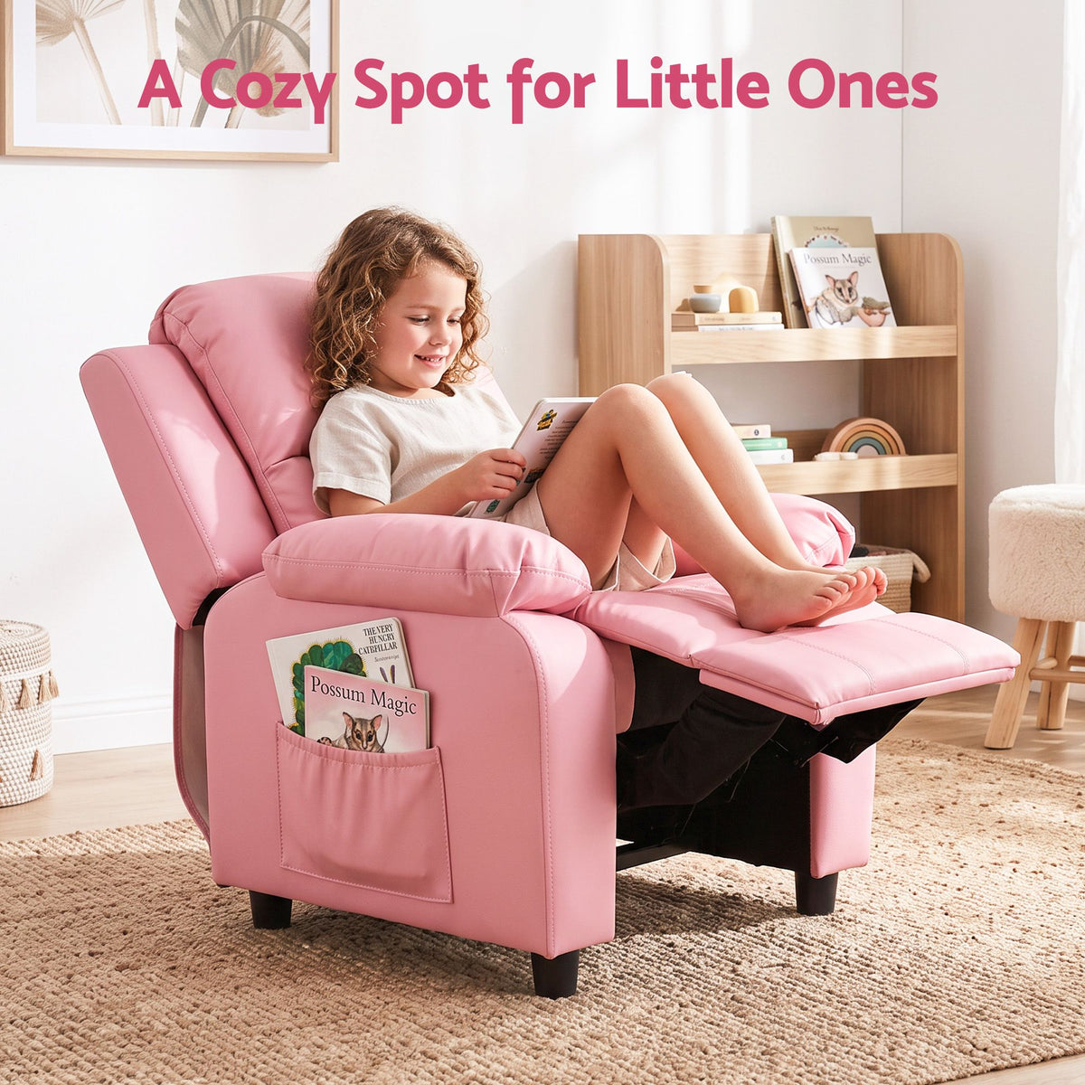 Kids PU Leather Recliner Chair with Storage – Pink