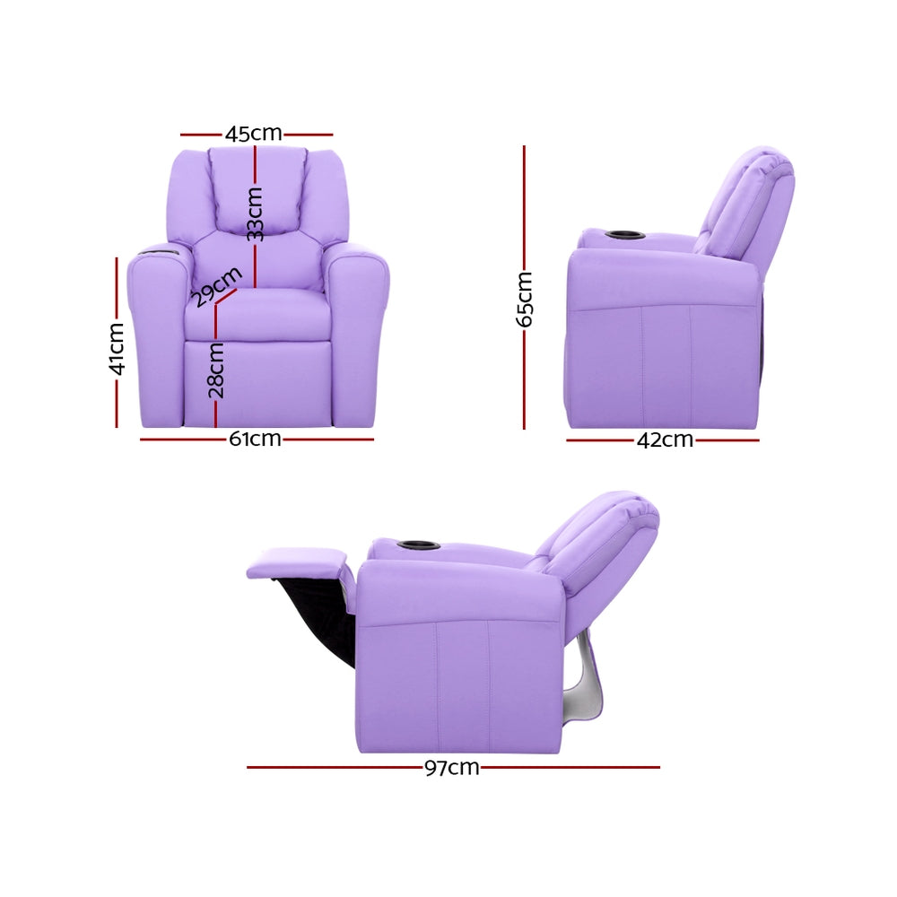 Kids Reclining Sofa Armchair - Purple PU Leather - Homecoze
