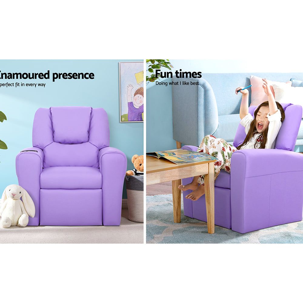 Kids Reclining Sofa Armchair - Purple PU Leather - Homecoze