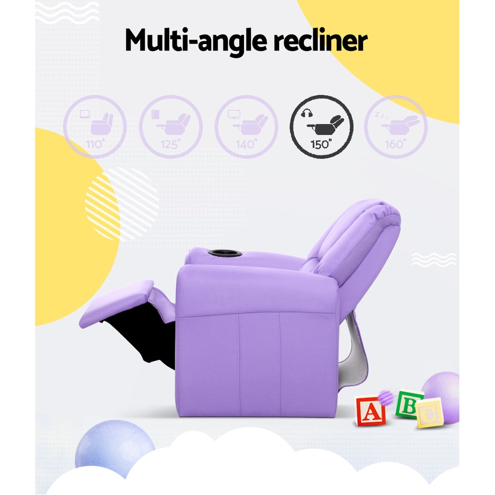 Kids Reclining Sofa Armchair - Purple PU Leather - Homecoze
