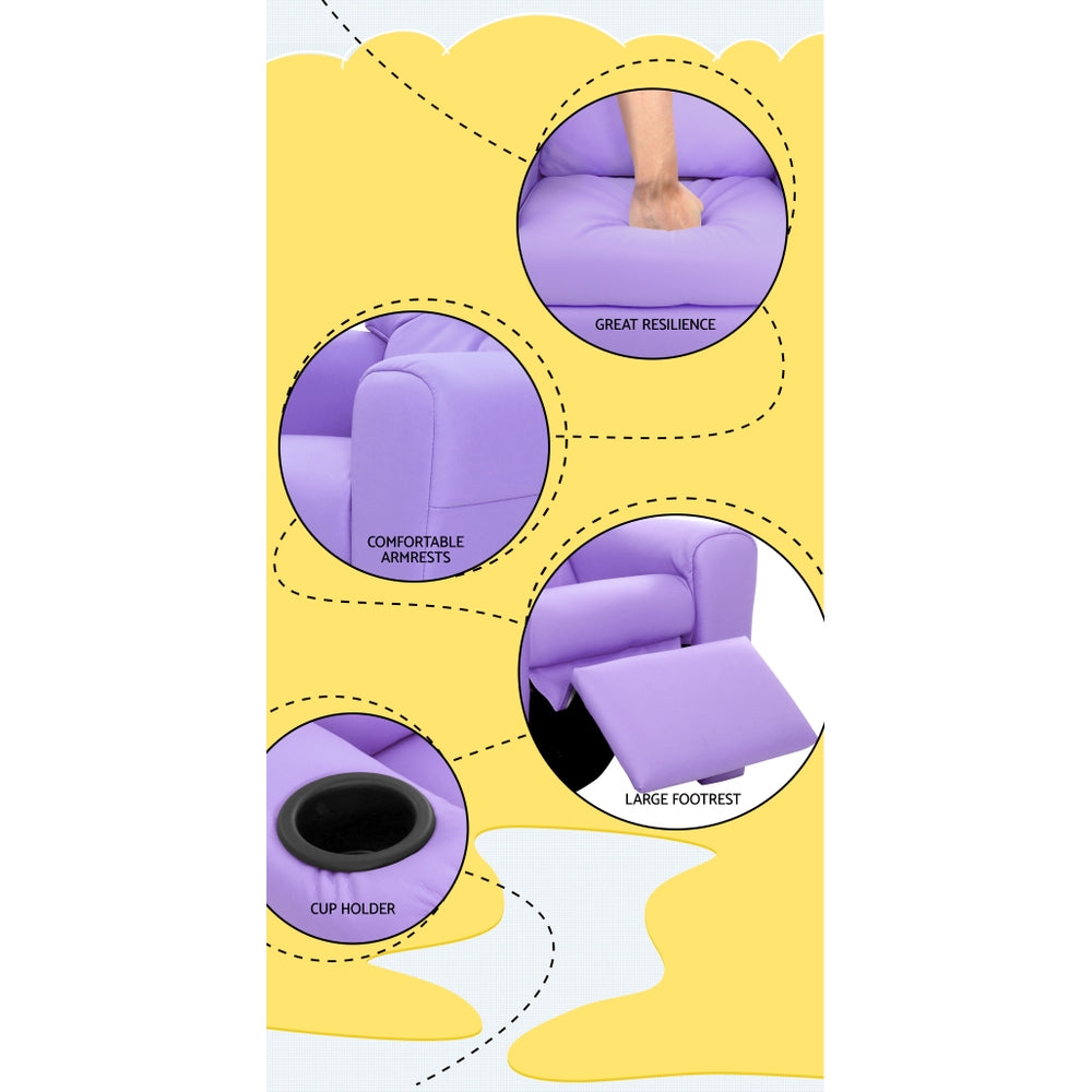 Kids Reclining Sofa Armchair - Purple PU Leather - Homecoze