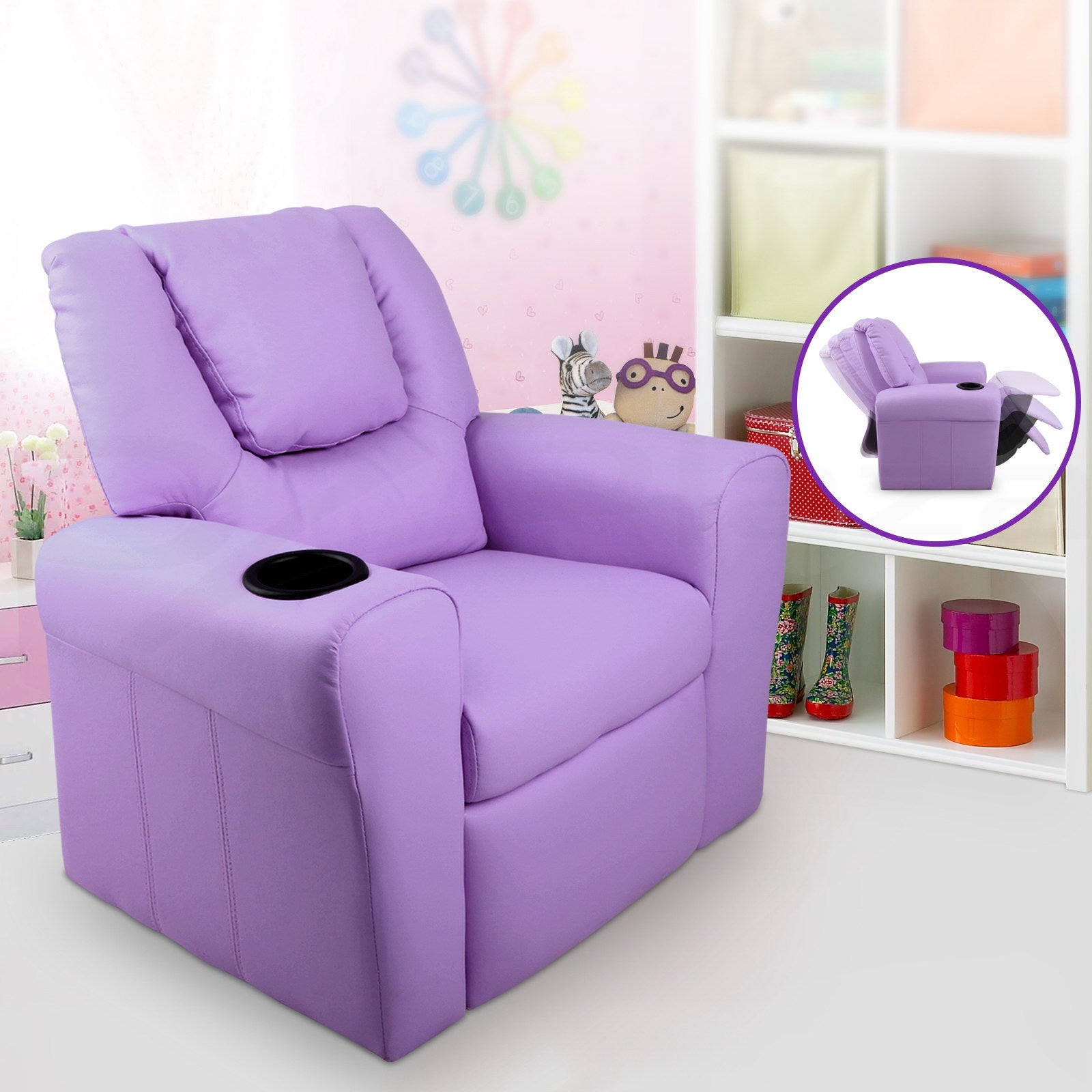 Kids Reclining Sofa Armchair - Purple PU Leather - Homecoze