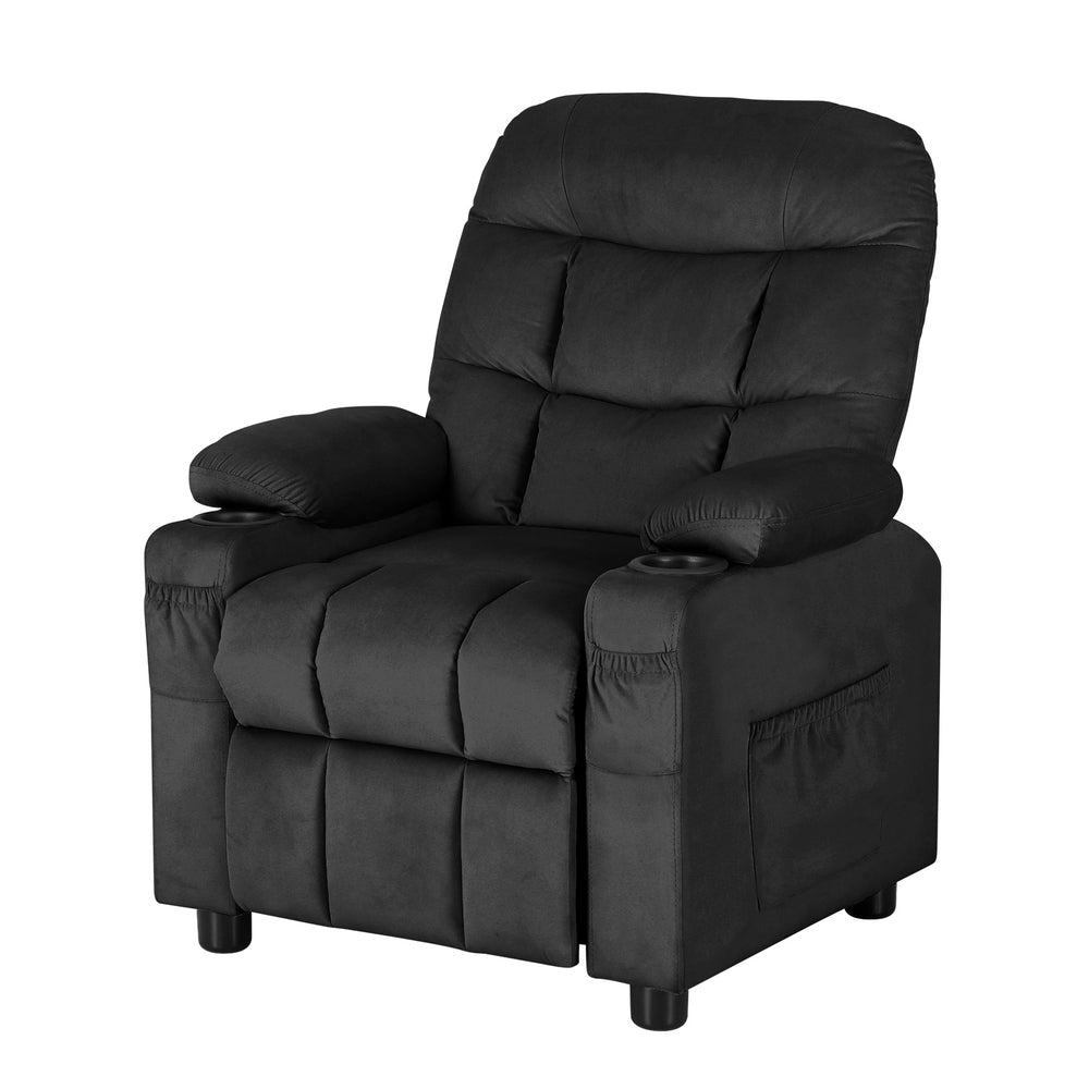 Kids Velvet Mini Recliner Chair - Black - Homecoze