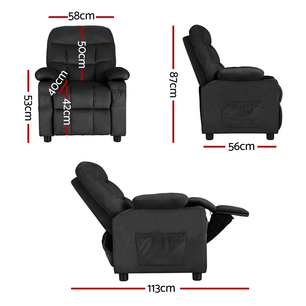 Kids Velvet Mini Recliner Chair - Black - Homecoze