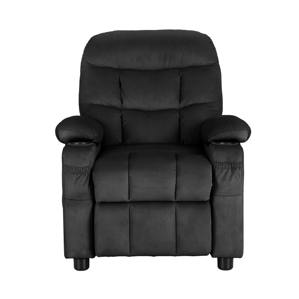 Kids Velvet Mini Recliner Chair - Black - Homecoze