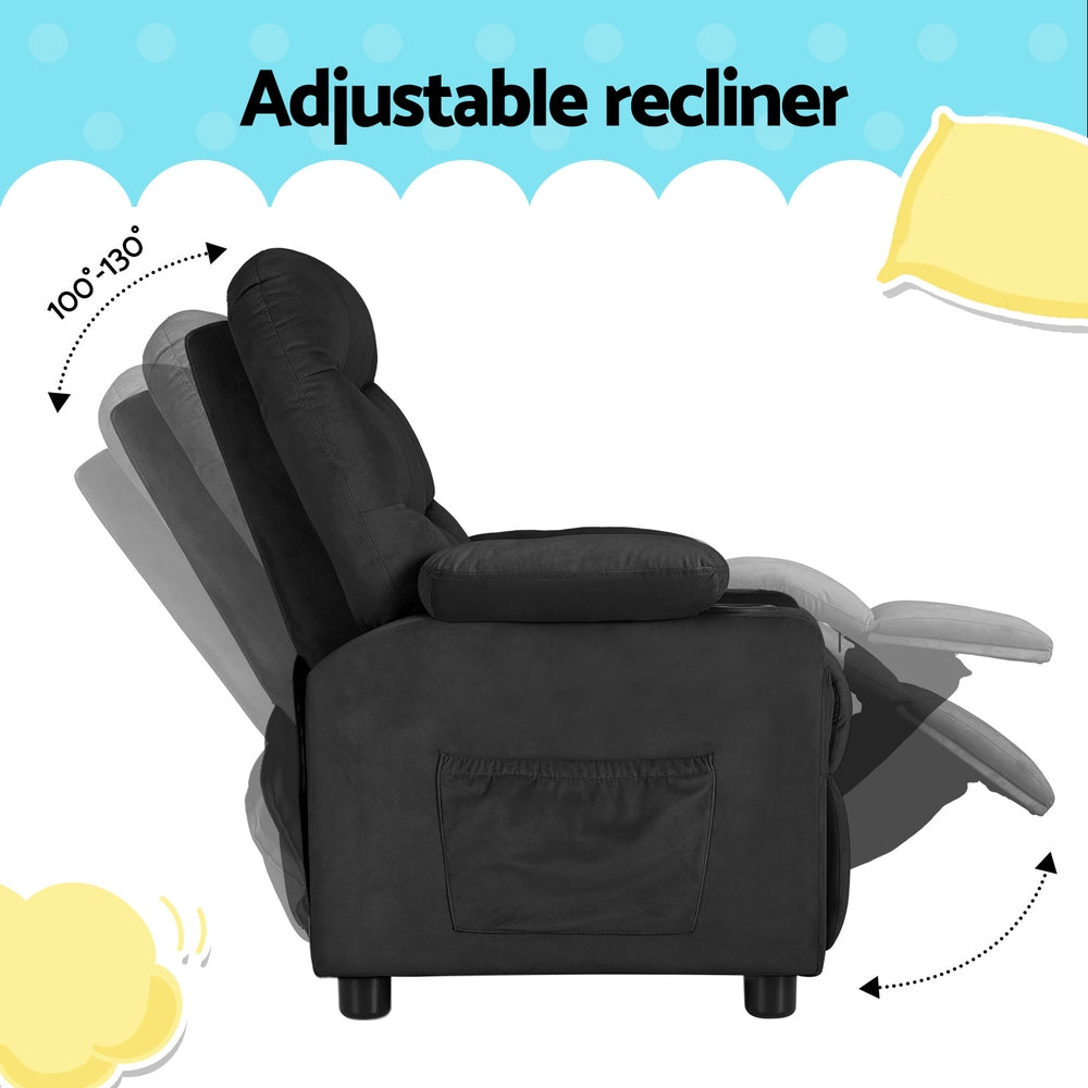 Kids Velvet Mini Recliner Chair - Black - Homecoze