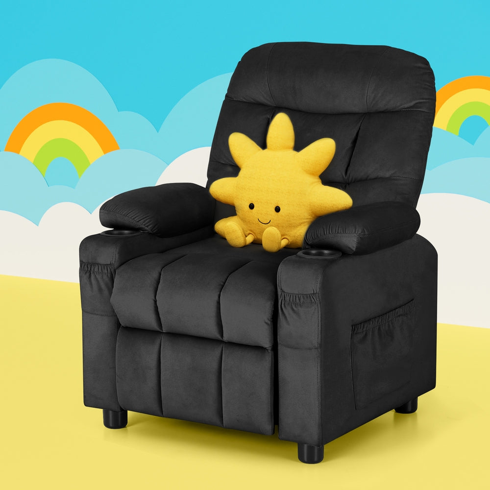 Kids Velvet Mini Recliner Chair - Black - Homecoze