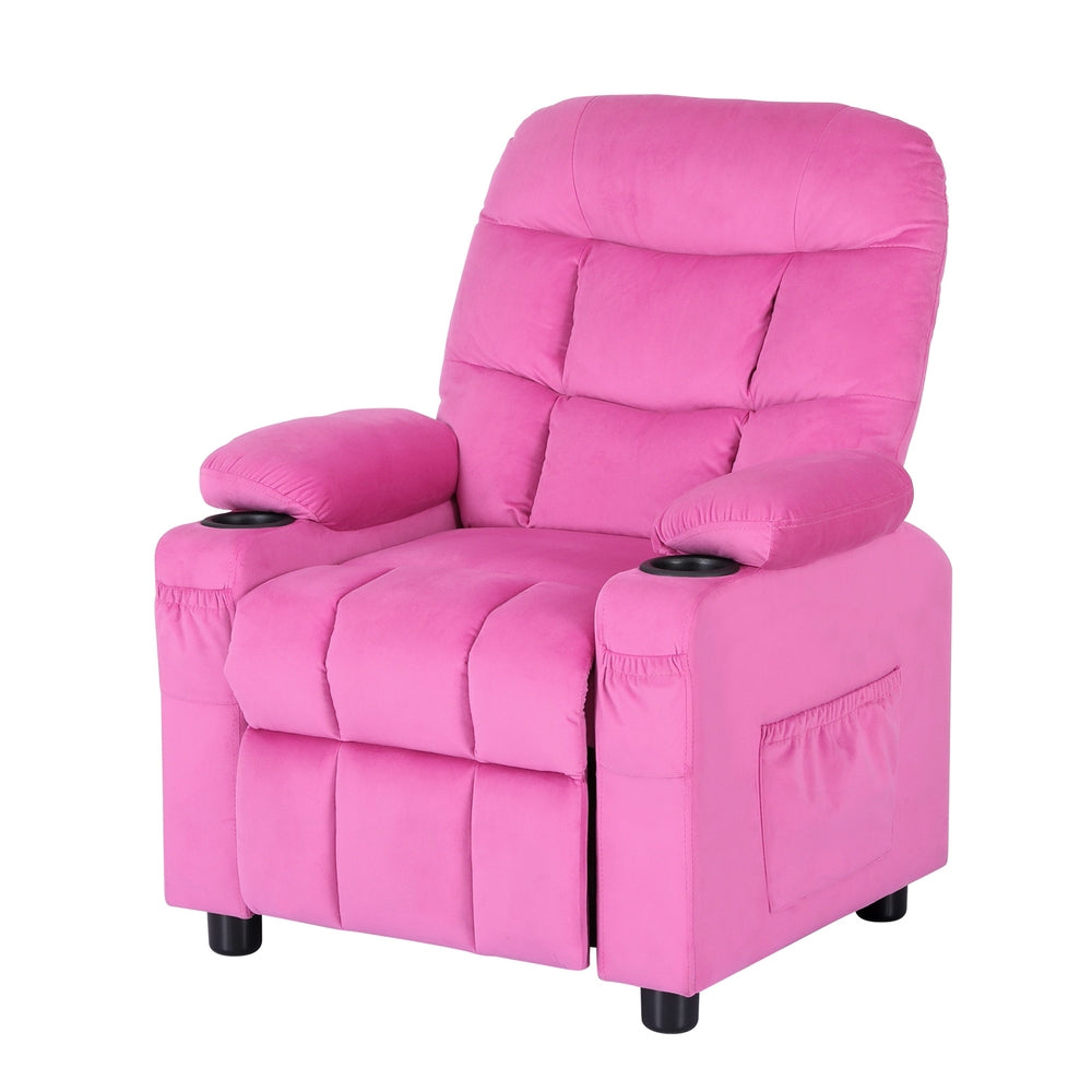 Kids Velvet Mini Recliner Chair -Pink - Homecoze