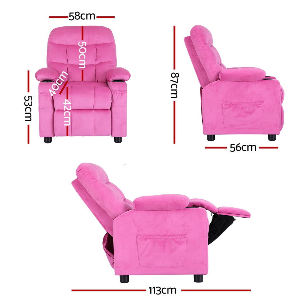 Kids Velvet Mini Recliner Chair -Pink - Homecoze