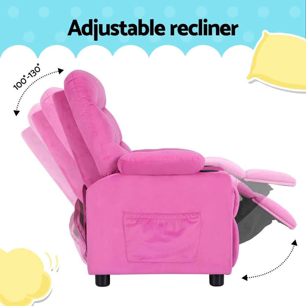 Kids Velvet Mini Recliner Chair -Pink - Homecoze