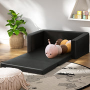 Kids Convertible Sofa 2 Seater Black PU Leather Solid Frame Couch Lounger - Homecoze