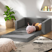 Kids Convertible Sofa 2 Seater Grey Velour Solid Frame Couch Lounger - Homecoze