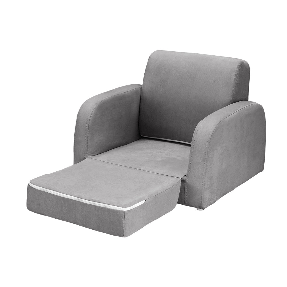 Kids Solid Frame Flip-Open Sofa Chair - Grey