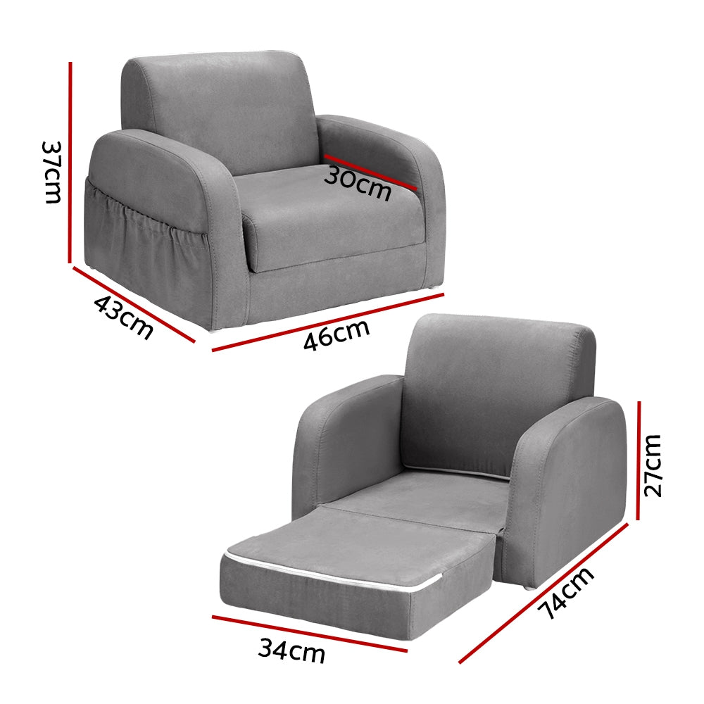 Kids Solid Frame Flip-Open Sofa Chair - Grey