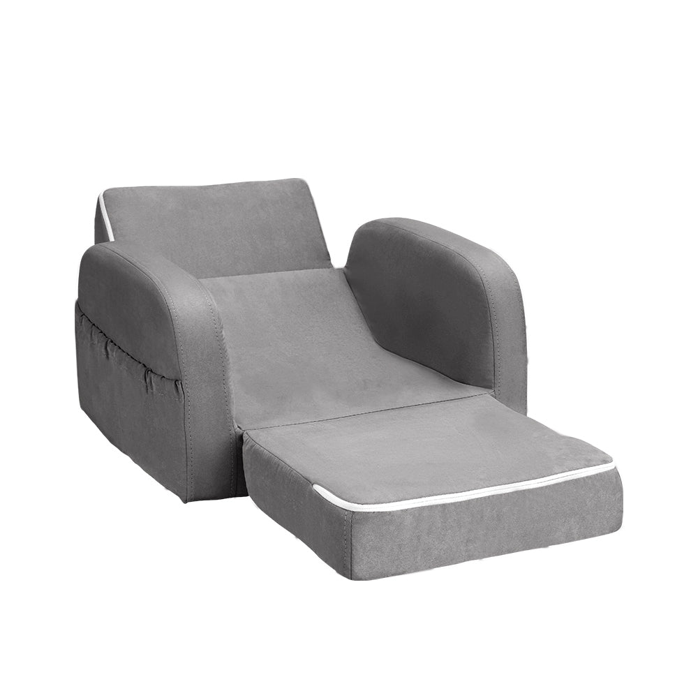 Kids Solid Frame Flip-Open Sofa Chair - Grey - Homecoze