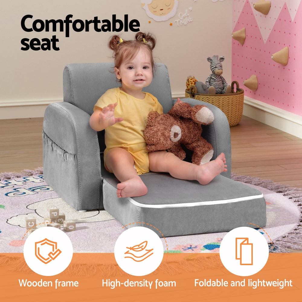Kids Solid Frame Flip-Open Sofa Chair - Grey - Homecoze