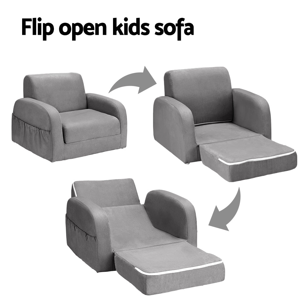 Kids Solid Frame Flip-Open Sofa Chair - Grey