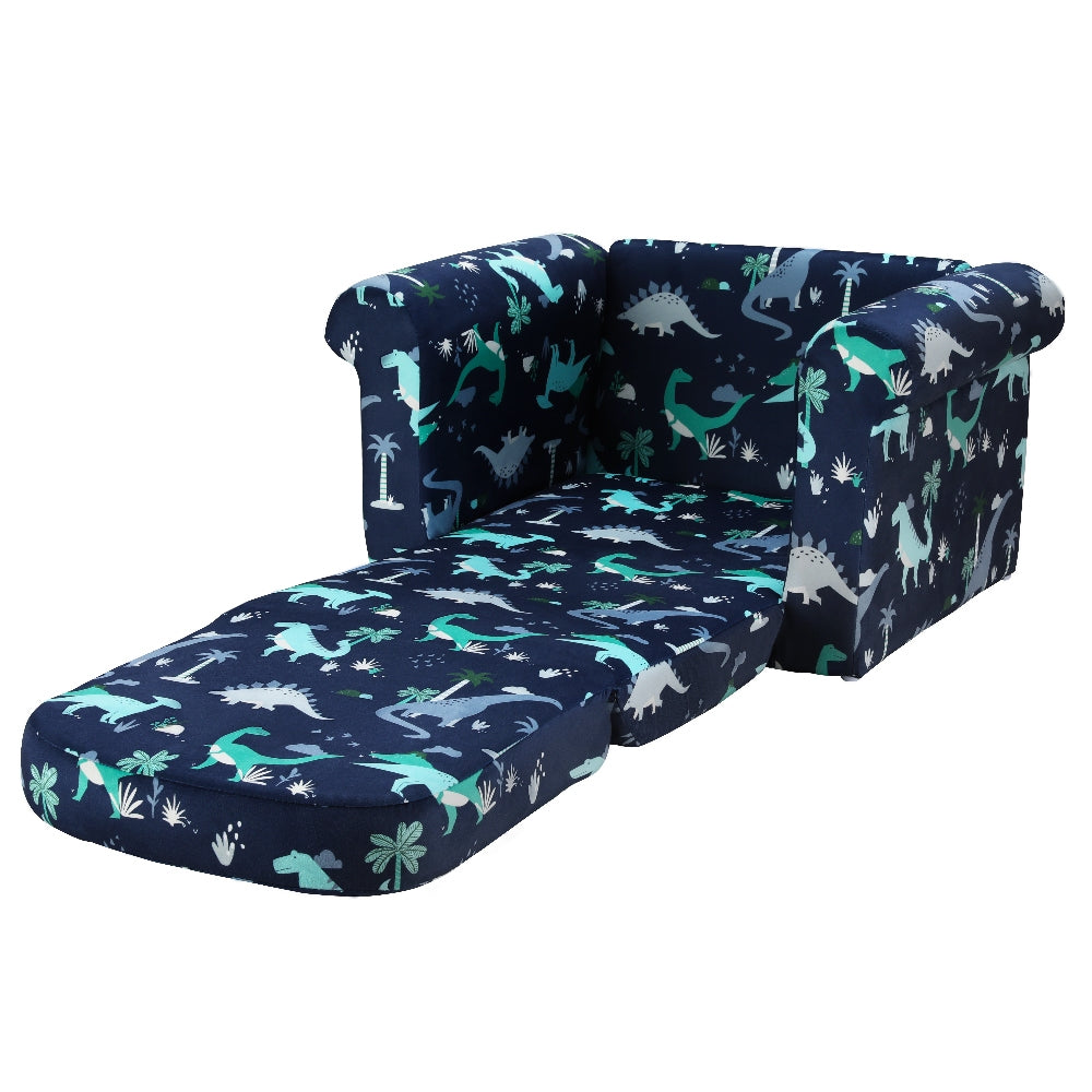 Kids Solid Frame Flip-Open Sofa Chair - Navy Dinosaurs - Homecoze