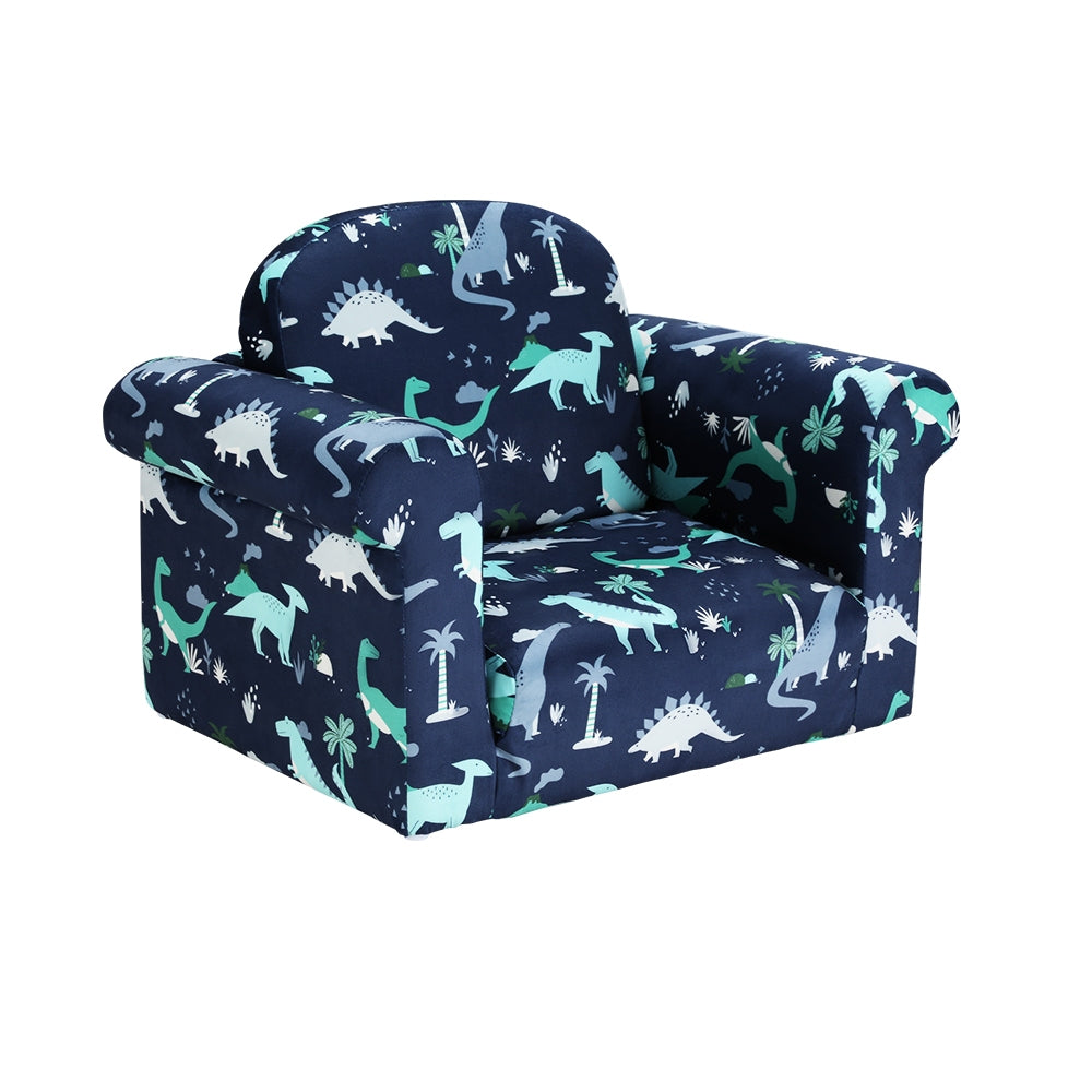 Kids Solid Frame Flip-Open Sofa Chair - Navy Dinosaurs - Homecoze