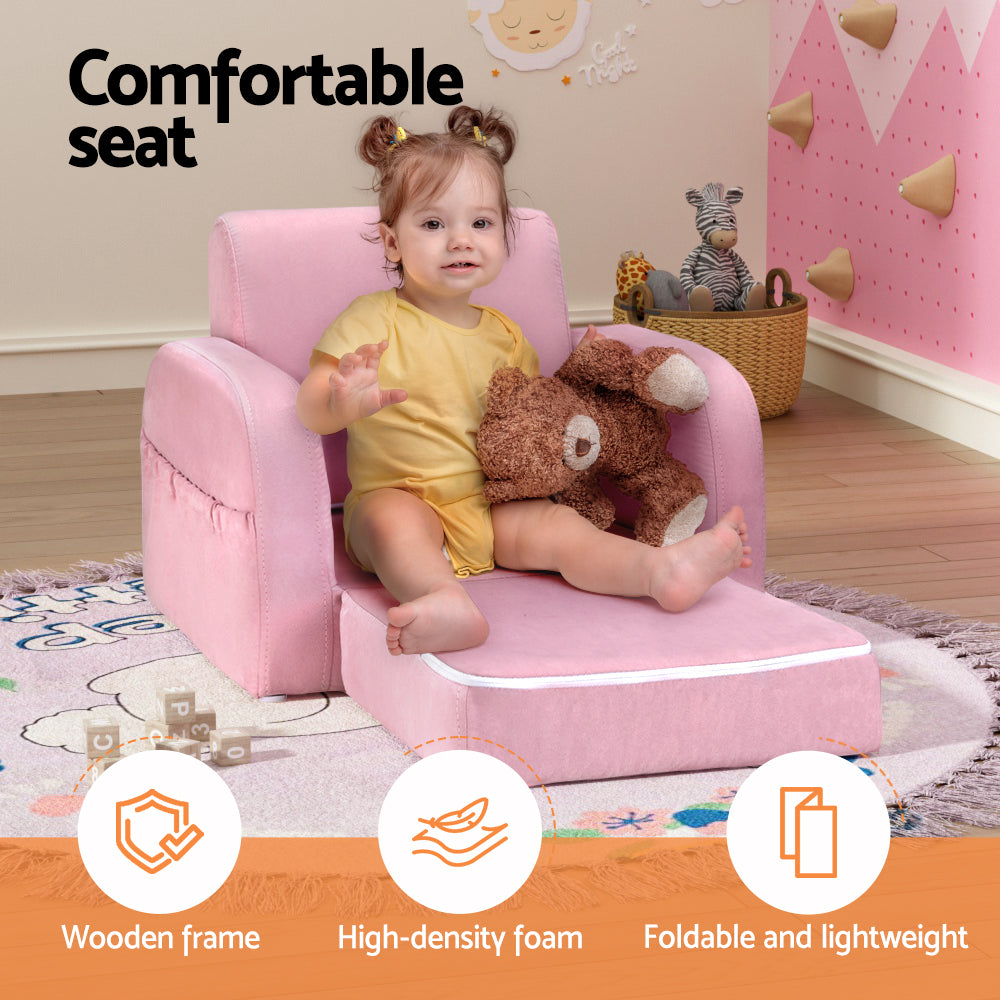 Kids Solid Frame Flip-Open Sofa Chair - Pink - Homecoze