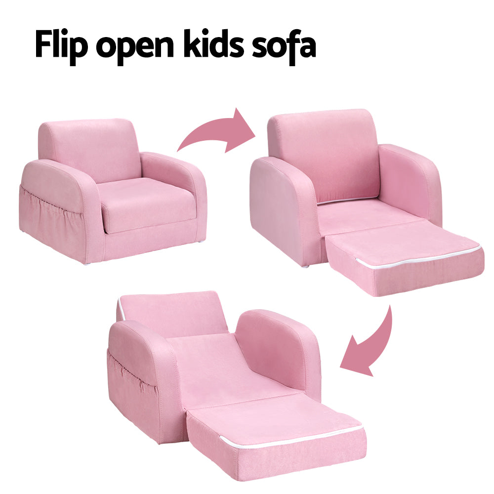 Kids Solid Frame Flip-Open Sofa Chair - Pink - Homecoze
