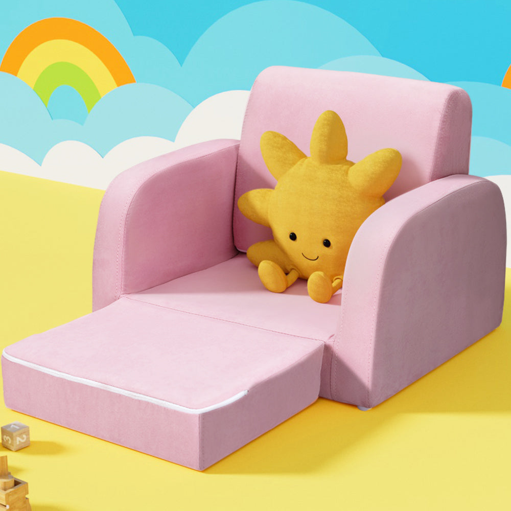 Kids Solid Frame Flip-Open Sofa Chair - Pink - Homecoze