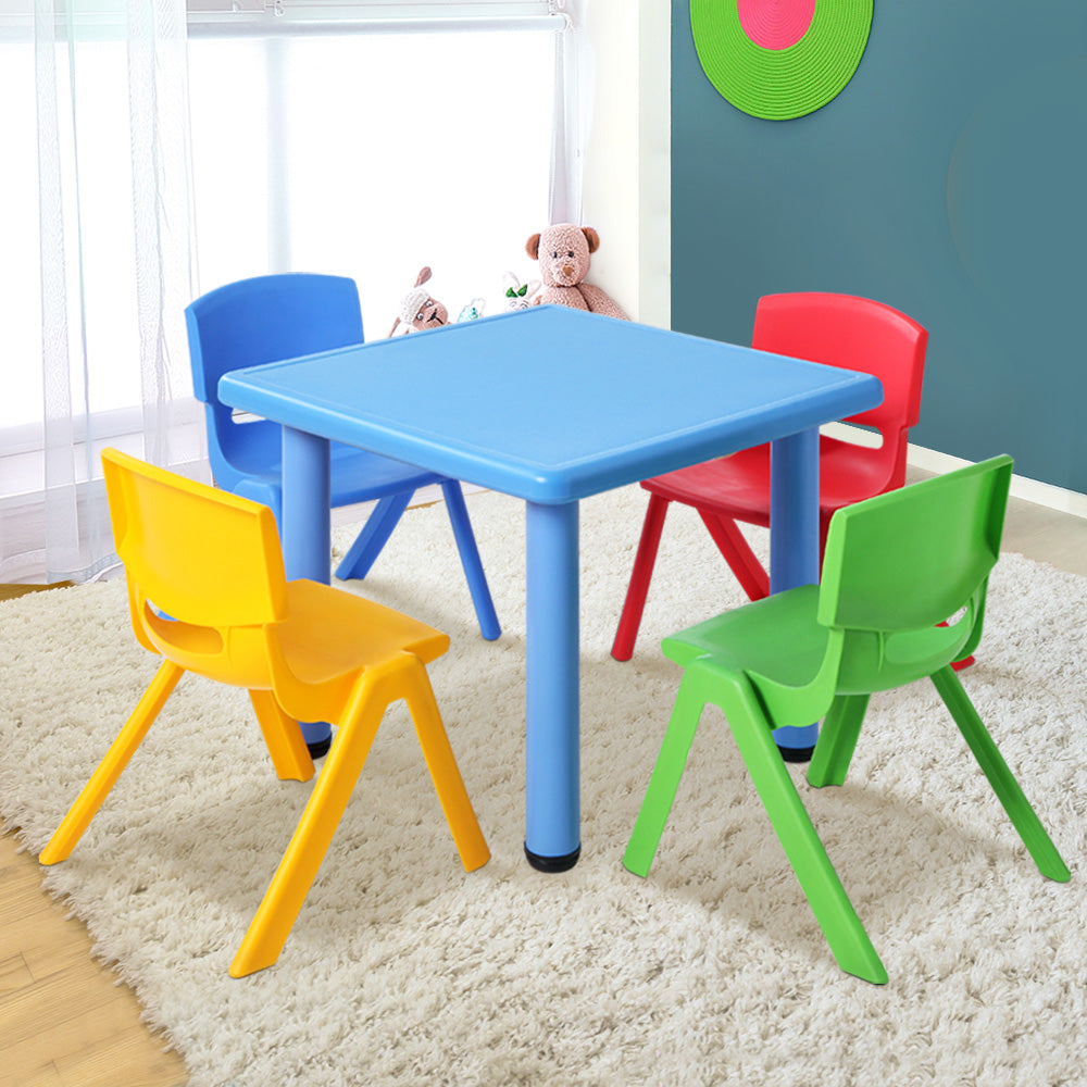 5PC Kids Square Table and Chairs Set - Blue - Homecoze