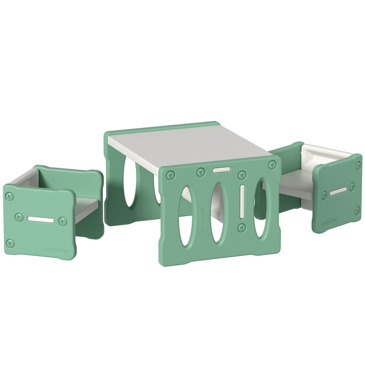3PC Kids Multi-purpose Table and Chairs Set HDPE - Green - Homecoze