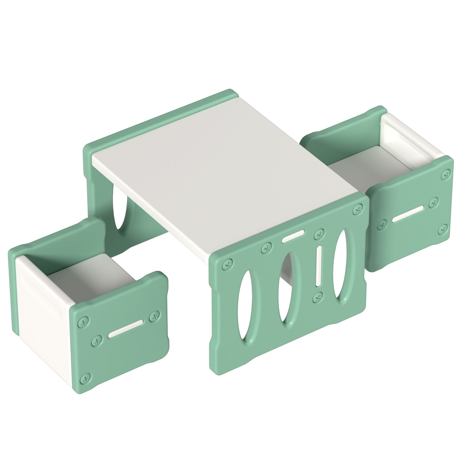 3PC Kids Multi-purpose Table and Chairs Set HDPE - Green - Homecoze