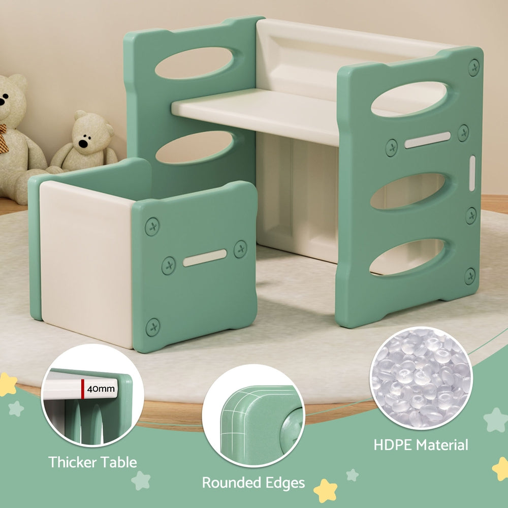 3PC Kids Multi-purpose Table and Chairs Set HDPE - Green - Homecoze