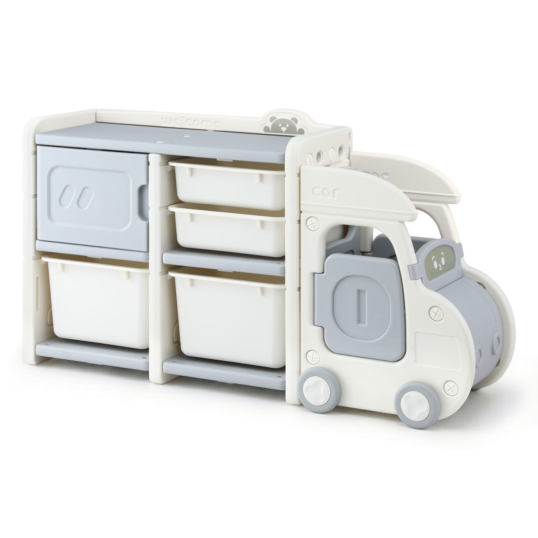 Kids Car-Shaped Storage Organizer - White & Blue