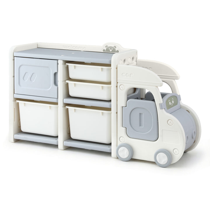 Kids Car-Shaped Storage Organizer - White & Blue