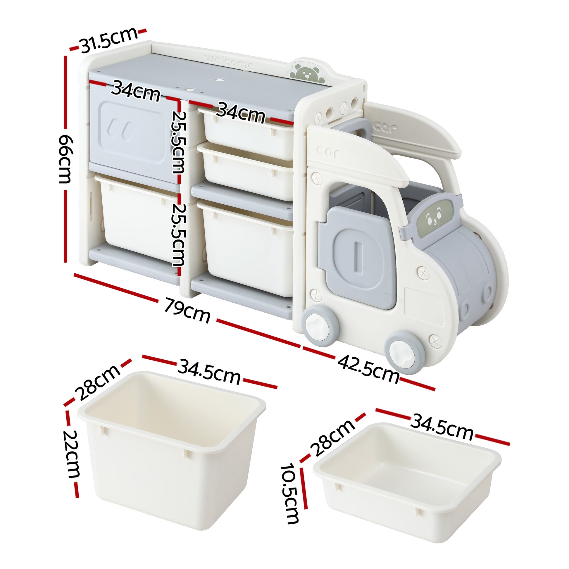 Kids Car-Shaped Storage Organizer - White & Blue - Homecoze