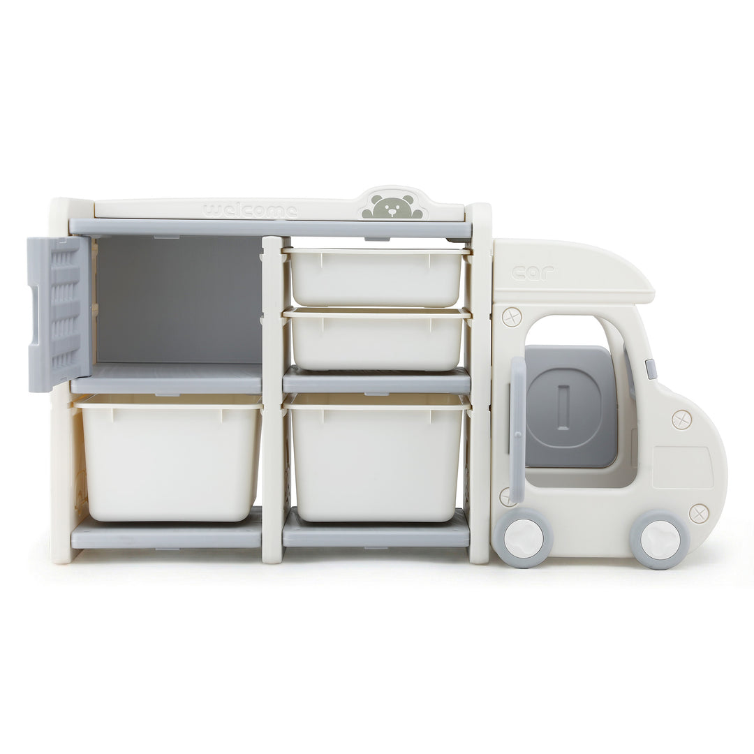Kids Car-Shaped Storage Organizer - White & Blue