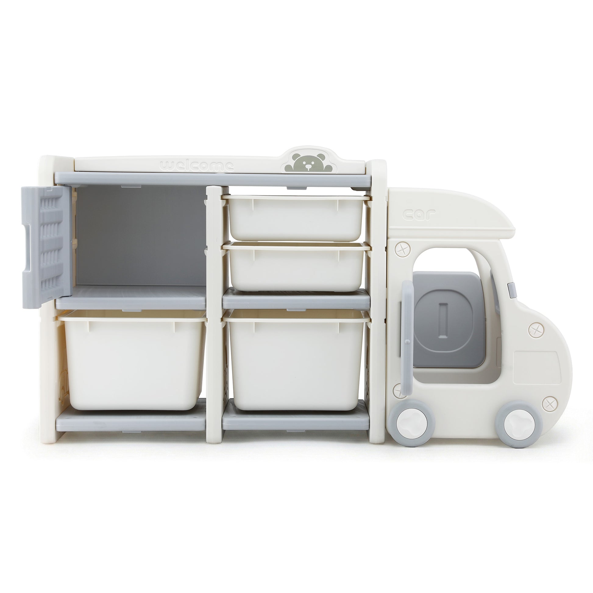 Kids Car-Shaped Storage Organizer - White & Blue - Homecoze
