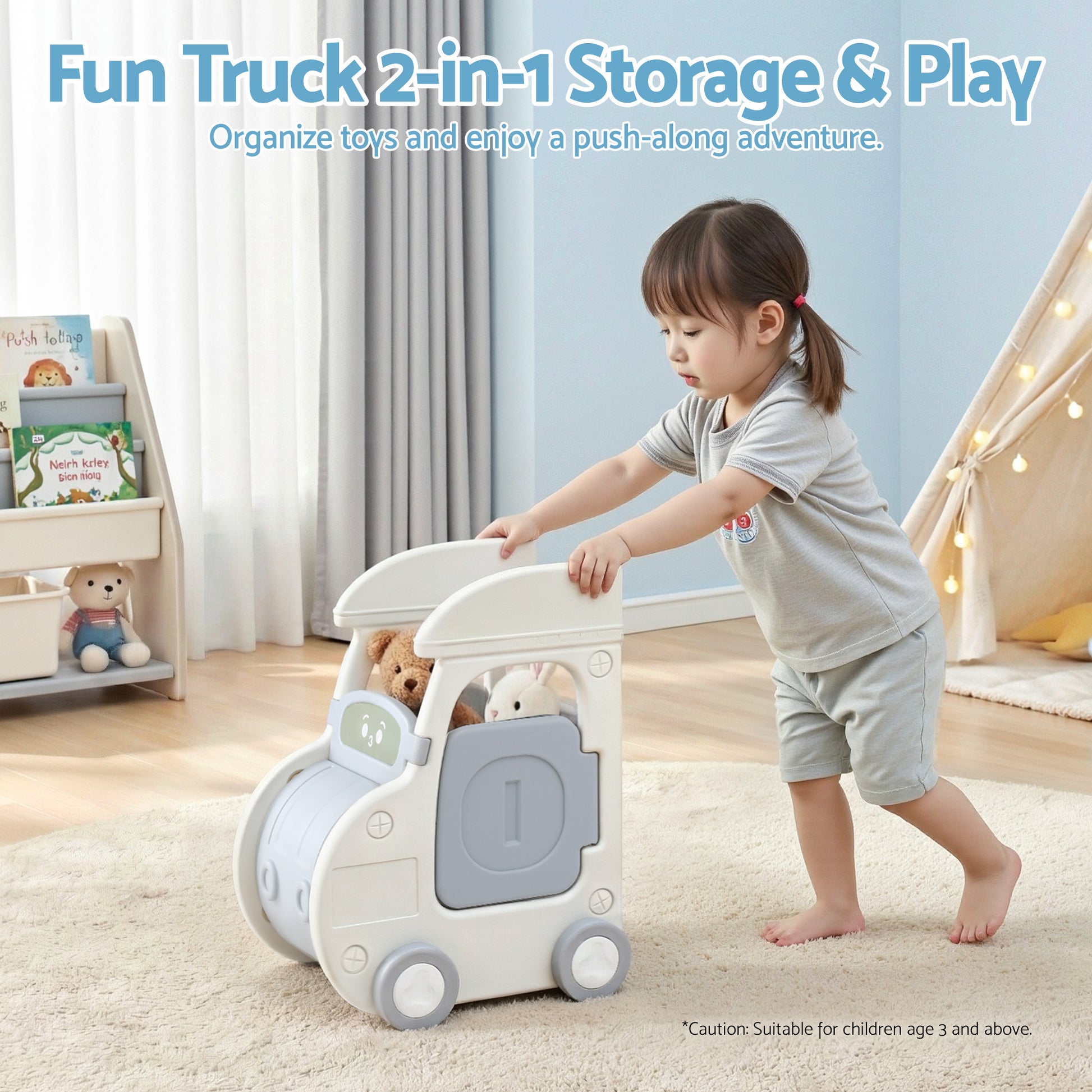 Kids Car-Shaped Storage Organizer - White & Blue - Homecoze