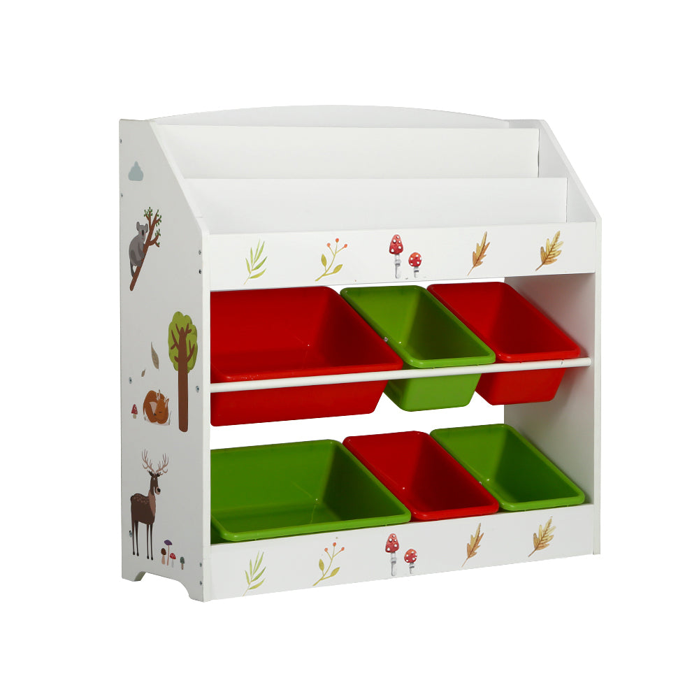Kids Bookshelf Organiser with 6 Toy Storage Bins - Homecoze