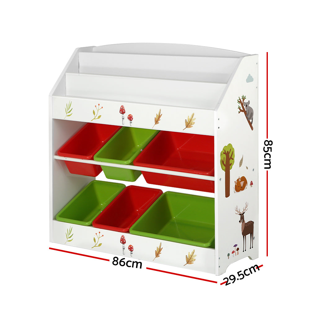 Kids Bookshelf Organiser with 6 Toy Storage Bins - Homecoze